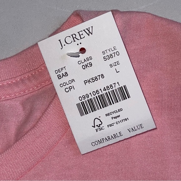 J. Crew Men’s size Large Pocket Tee Slim Heathered Washed T-Shirt cool Pink NWT - Picture 6 of 9